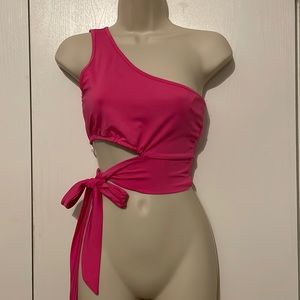 Pink Tie One shoulder Crop top